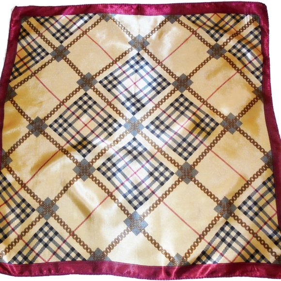 Scarf 19" Square Satin tan color classic plaid print - Picture 1 of 6
